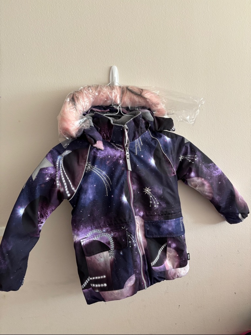 Molo Purple Galaxy Print Jacket with Pink Hood Trim size 122